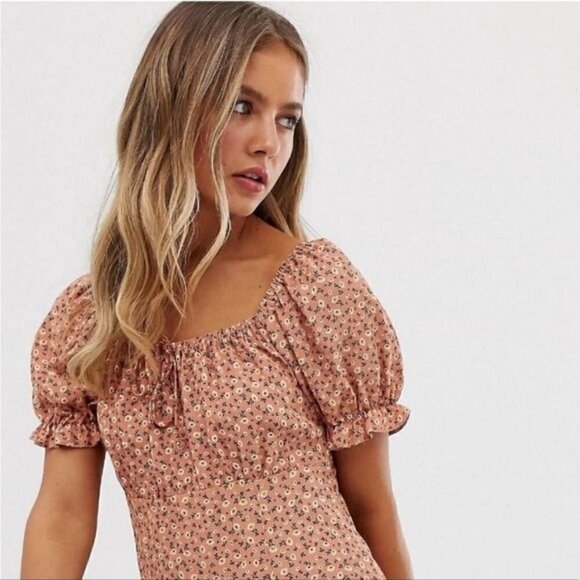 New Look Ditsy Floral Mini Dress Peach ASO Sweet Magnolias Sz 8 - Picture 2 of 15